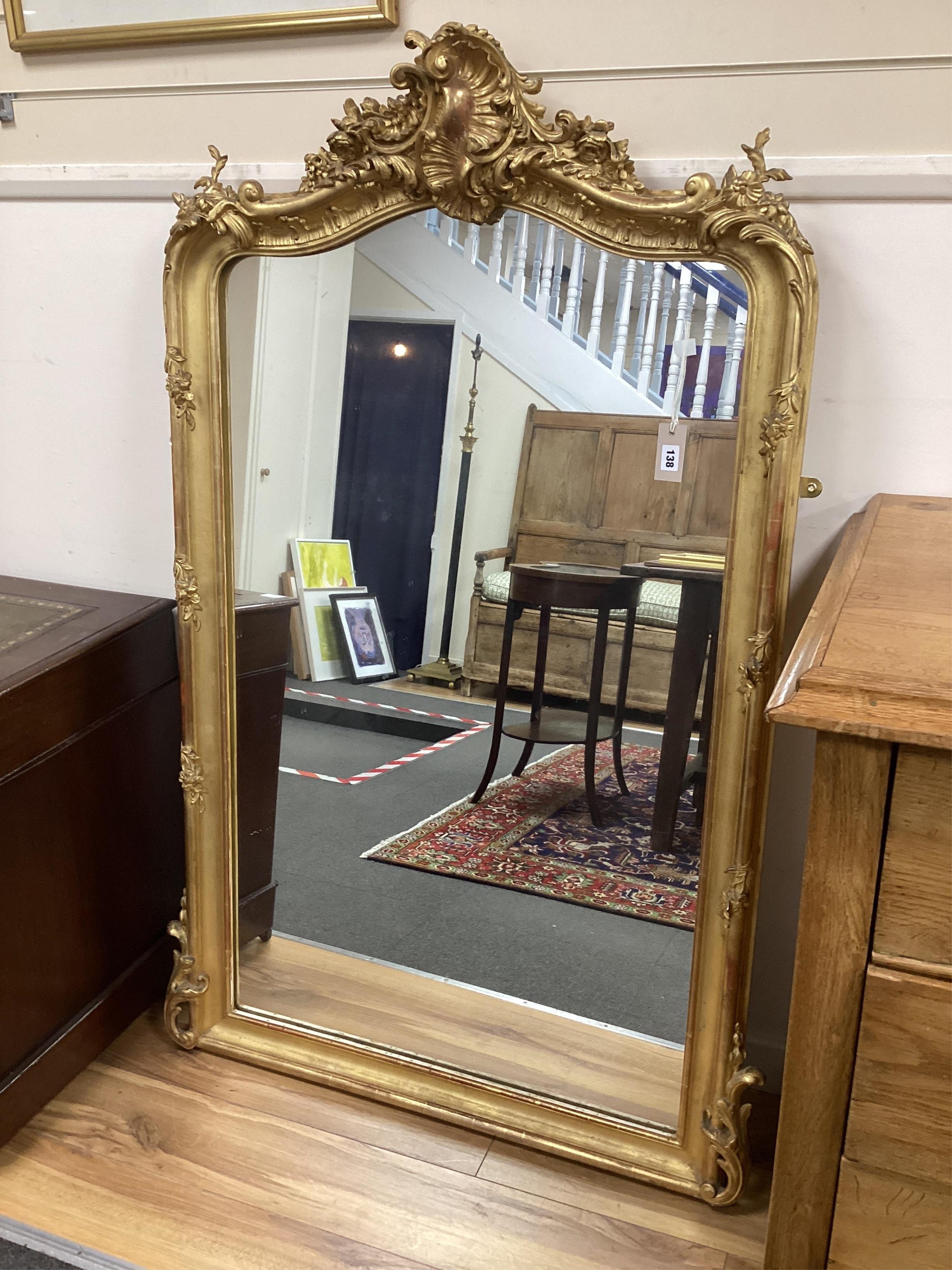 A 19th century French giltwood and composition overmantel mirror, width 90cm, height 149cm. Condition - good